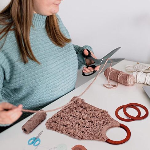 INFUNLY DIY Macrame Bag Kit Handwoven Macrame Kit for Adults Beginners Macrame Purse Kits Handmade Knotting Macrame Handbag Kit with Wooden Handle Cotton Cord for Starter Boho Gift in Saudi Arabia