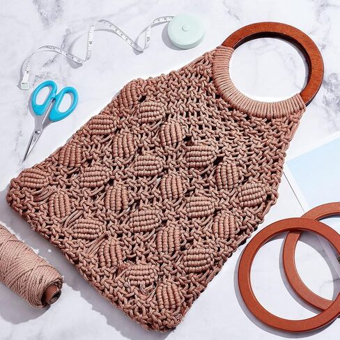 INFUNLY DIY Macrame Bag Kit Handwoven Macrame Kit for Adults Beginners Macrame Purse Kits Handmade Knotting Macrame Handbag Kit with Wooden Handle Cotton Cord for Starter Boho Gift in Saudi Arabia