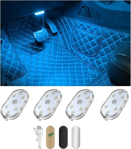 2 PCS Wireless Led Lights for Car Interior, 7 Colors Magnetic Auto Ambient Light with 6 Bright LED Lamp Beads, USB Rechargeable Vehicle Led Night Light, Car Accessories (Blue) in Saudi Arabia
