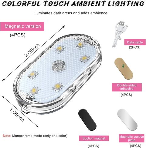 2 PCS Wireless Led Lights for Car Interior, 7 Colors Magnetic Auto Ambient Light with 6 Bright LED Lamp Beads, USB Rechargeable Vehicle Led Night Light, Car Accessories (Blue) in Saudi Arabia