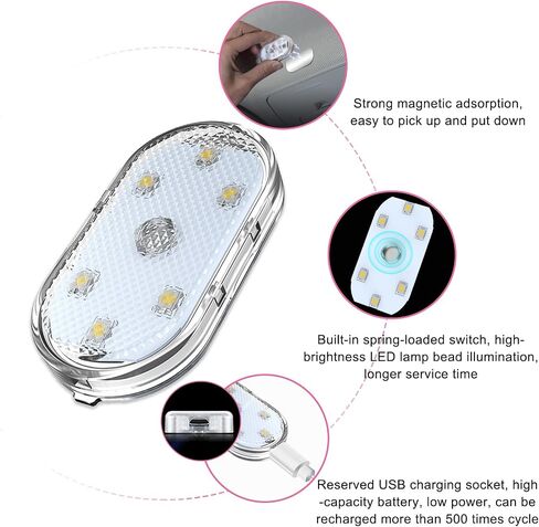2 PCS Wireless Led Lights for Car Interior, 7 Colors Magnetic Auto Ambient Light with 6 Bright LED Lamp Beads, USB Rechargeable Vehicle Led Night Light, Car Accessories (Blue) in Saudi Arabia