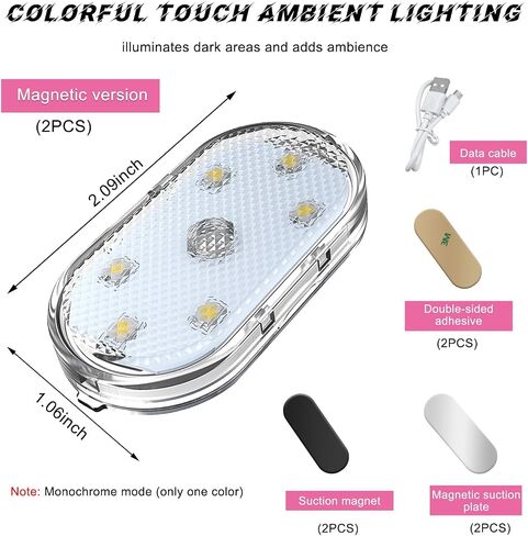 2 PCS Wireless Led Lights for Car Interior, 7 Colors Magnetic Auto Ambient Light with 6 Bright LED Lamp Beads, USB Rechargeable Vehicle Led Night Light, Car Accessories (Blue) in Saudi Arabia