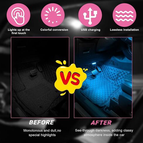 2 PCS Wireless Led Lights for Car Interior, 7 Colors Magnetic Auto Ambient Light with 6 Bright LED Lamp Beads, USB Rechargeable Vehicle Led Night Light, Car Accessories (Blue) in Saudi Arabia