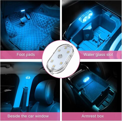 2 PCS Wireless Led Lights for Car Interior, 7 Colors Magnetic Auto Ambient Light with 6 Bright LED Lamp Beads, USB Rechargeable Vehicle Led Night Light, Car Accessories (Blue) in Saudi Arabia