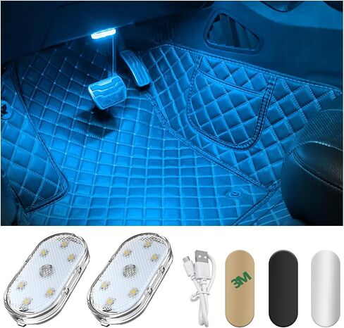 2 PCS Wireless Led Lights for Car Interior, 7 Colors Magnetic Auto Ambient Light with 6 Bright LED Lamp Beads, USB Rechargeable Vehicle Led Night Light, Car Accessories (Blue) in Saudi Arabia