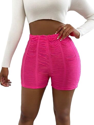 OYOANGLE Women's High Elastic Waist Ripped Shorts Solid Slit Fit Yoga Shorts for Summer in Saudi Arabia