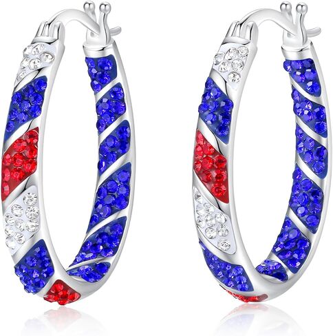 Crystal Hoop Earrings, Silver Plated Inside Out Oval Hoop Earrings For Women Sparkly Christmas Earrings Fashion Jewelry Gift in Saudi Arabia