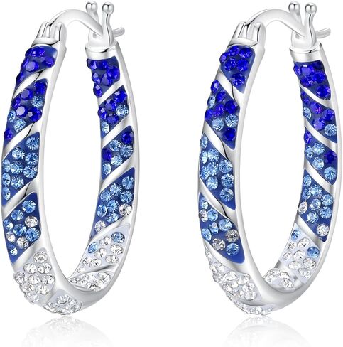 Crystal Hoop Earrings, Silver Plated Inside Out Oval Hoop Earrings For Women Sparkly Christmas Earrings Fashion Jewelry Gift in Kuwait