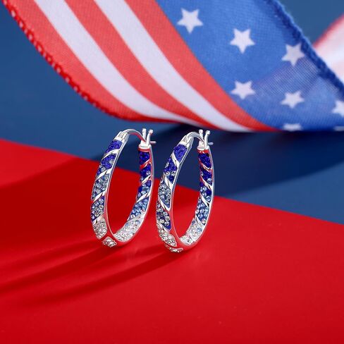 Crystal Hoop Earrings, Silver Plated Inside Out Oval Hoop Earrings For Women Sparkly Christmas Earrings Fashion Jewelry Gift in Kuwait