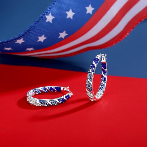 Crystal Hoop Earrings, Silver Plated Inside Out Oval Hoop Earrings For Women Sparkly Christmas Earrings Fashion Jewelry Gift in Kuwait