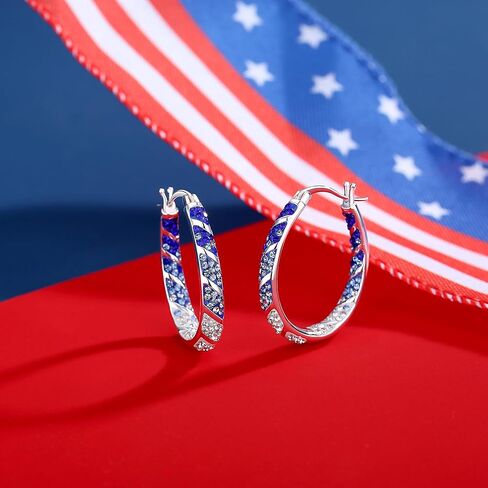 Crystal Hoop Earrings, Silver Plated Inside Out Oval Hoop Earrings For Women Sparkly Christmas Earrings Fashion Jewelry Gift in Kuwait