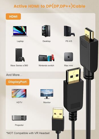 محول FOINNEX HDMI إلى DisplayPort، وليس HDMI ثنائي الاتجاه لمنفذ العرض، فقط من مخرج HDMI إلى مدخل DP 4K@60 هرتز HDMI ذكر إلى محول أنثى لمنفذ العرض للكمبيوتر، والشاشة، وPS4، وXbox، وNS in Kuwait