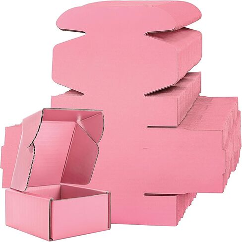 25 عبوة من صناديق الشحن للشركات الصغيرة، صناديق شحن وردية، صناديق بريد مموجة صغيرة من الورق المقوى لتغليف هدايا الأعمال الصغيرة (الحجم الداخلي 3.4 بوصة × 3.8 بوصة × 1.9 بوصة) in Kuwait