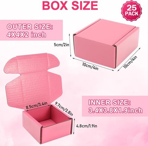 25 عبوة من صناديق الشحن للشركات الصغيرة، صناديق شحن وردية، صناديق بريد مموجة صغيرة من الورق المقوى لتغليف هدايا الأعمال الصغيرة (الحجم الداخلي 3.4 بوصة × 3.8 بوصة × 1.9 بوصة) in Kuwait