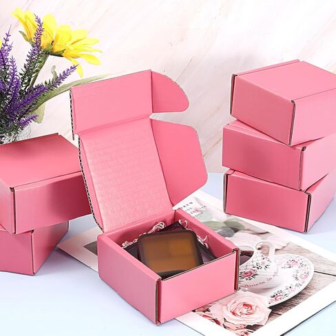 25 عبوة من صناديق الشحن للشركات الصغيرة، صناديق شحن وردية، صناديق بريد مموجة صغيرة من الورق المقوى لتغليف هدايا الأعمال الصغيرة (الحجم الداخلي 3.4 بوصة × 3.8 بوصة × 1.9 بوصة) in Kuwait