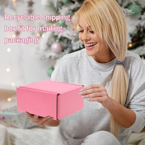 25 عبوة من صناديق الشحن للشركات الصغيرة، صناديق شحن وردية، صناديق بريد مموجة صغيرة من الورق المقوى لتغليف هدايا الأعمال الصغيرة (الحجم الداخلي 3.4 بوصة × 3.8 بوصة × 1.9 بوصة) in Kuwait