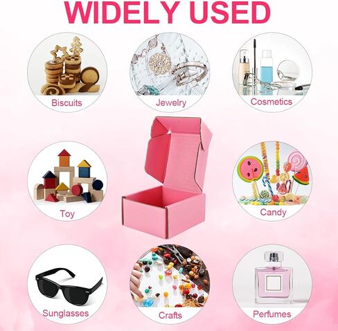 25 عبوة من صناديق الشحن للشركات الصغيرة، صناديق شحن وردية، صناديق بريد مموجة صغيرة من الورق المقوى لتغليف هدايا الأعمال الصغيرة (الحجم الداخلي 3.4 بوصة × 3.8 بوصة × 1.9 بوصة) in Kuwait