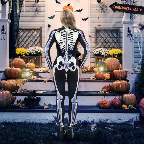 هالوين الهيكل العظمي زي المرأة تأثيري ارتداءها الزي 3D طباعة العظام الجمجمة نحيل Catsuit بذلة in Kuwait