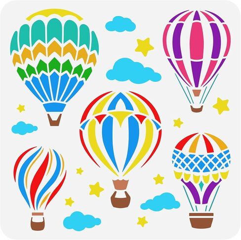 FINGERINSPIRE Hot Air Balloon Stencils 11.8x11.8 inch Stars Clouds Stencil Plastic 5 Styles Hot Air Balloon Pattern Stencil Reusable Create DIY Crafts Stencil for Home Bedroom Classroom Nursery Decor in Saudi Arabia