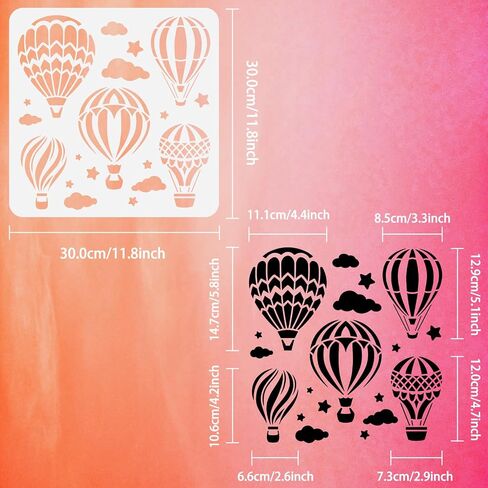 FINGERINSPIRE Hot Air Balloon Stencils 11.8x11.8 inch Stars Clouds Stencil Plastic 5 Styles Hot Air Balloon Pattern Stencil Reusable Create DIY Crafts Stencil for Home Bedroom Classroom Nursery Decor in Saudi Arabia