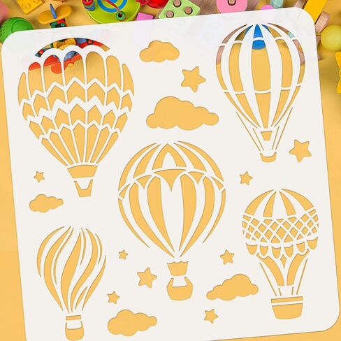 FINGERINSPIRE Hot Air Balloon Stencils 11.8x11.8 inch Stars Clouds Stencil Plastic 5 Styles Hot Air Balloon Pattern Stencil Reusable Create DIY Crafts Stencil for Home Bedroom Classroom Nursery Decor in Saudi Arabia