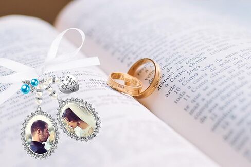 مجموعتان من باقة الزفاف، مجموعة صور ساحرة يمكنك صنعها بنفسك، طقم صنع بروش دبوس مزدوج، إطار بيضاوي مزركش، إطار صورة كابوشون من الزجاج الشفاف مع قلادة قلب ملاك لحفلات خطوبة الزفاف - النمط 2 in Kuwait