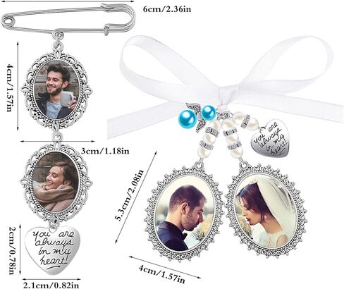 مجموعتان من باقة الزفاف، مجموعة صور ساحرة يمكنك صنعها بنفسك، طقم صنع بروش دبوس مزدوج، إطار بيضاوي مزركش، إطار صورة كابوشون من الزجاج الشفاف مع قلادة قلب ملاك لحفلات خطوبة الزفاف - النمط 2 in Kuwait