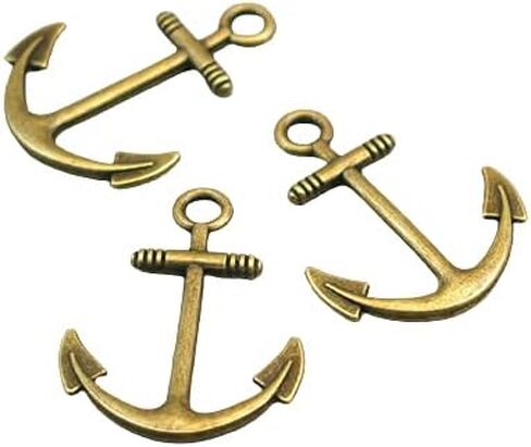14 Antique Bronze Boat Anchor Metal Charms ( Double Sided ) - 25x32mm - Nautical Pendants, Boating Charms (CB019) in Saudi Arabia
