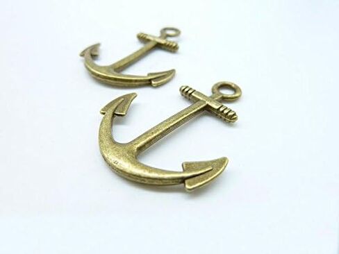 14 Antique Bronze Boat Anchor Metal Charms ( Double Sided ) - 25x32mm - Nautical Pendants, Boating Charms (CB019) in Saudi Arabia