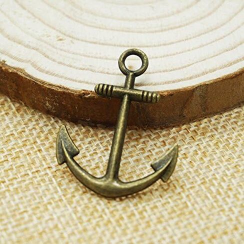 14 Antique Bronze Boat Anchor Metal Charms ( Double Sided ) - 25x32mm - Nautical Pendants, Boating Charms (CB019) in Saudi Arabia