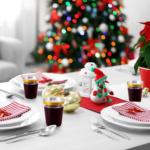 JOLLY CHEF 100 Pack 10 oz Gold Plastic Cups, Clear Plastic Cups Tumblers, Elegant Gold Rimmed Plastic Cups, Disposable Cups with Gold Rim Perfect for Weddings, Thanksgiving Day, Christmas in Saudi Arabia