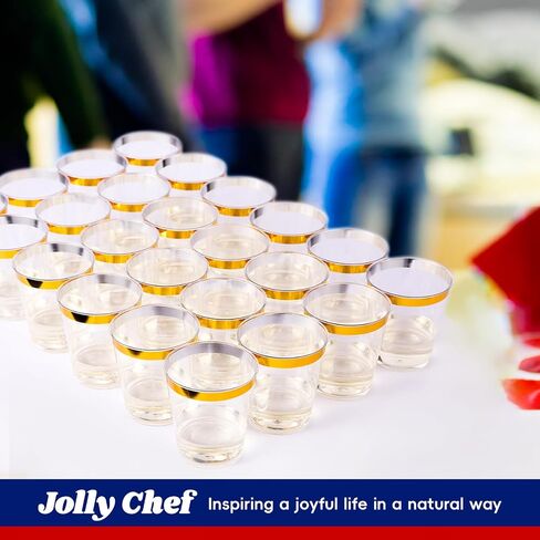 JOLLY CHEF 100 Pack 10 oz Gold Plastic Cups, Clear Plastic Cups Tumblers, Elegant Gold Rimmed Plastic Cups, Disposable Cups with Gold Rim Perfect for Weddings, Thanksgiving Day, Christmas in Saudi Arabia