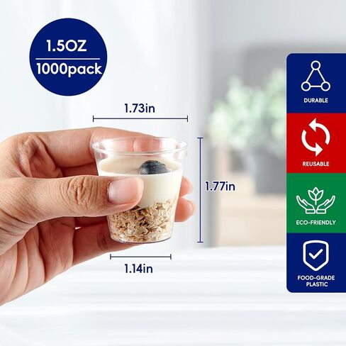 JOLLY CHEF 1000 كأس بلاستيكي - 1.5 أونصة أكواب للاستعمال مرة واحدة - 1.5 أونصة أكواب بلاستيكية - بهلوان بلاستيكي مثالي مثالي للهالوين، عيد الشكر، حفلة عيد الميلاد in Kuwait
