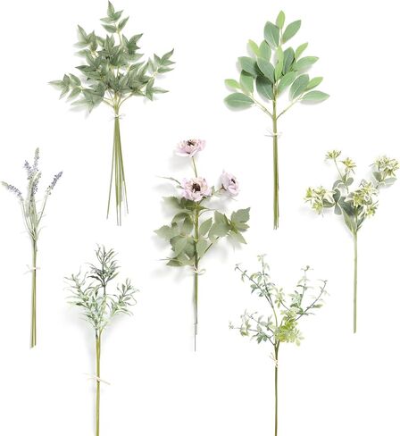 Artificial Greenery Stems Box Set, 49pcs with 8 Kinds of Faux Greenery Flowers Picks for DIY Bridal Bouquets Filler Wedding Floral Arrangement Table Centerpieces(Champagne & Green) in Saudi Arabia