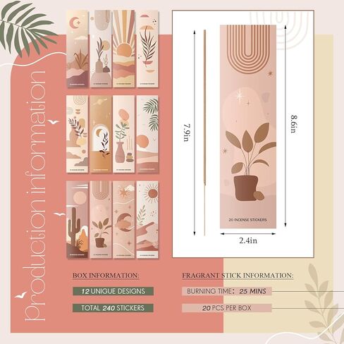 240 قطعة من أعواد البخور الطبيعية من الياسمين والورد والخزامى والشاي الأخضر والأوسمانثوس وخشب الصندل والهدايا الروحية مجموعة بخور عضوية بطيئة الاحتراق، مجموعة متنوعة من أجل الهدوء، طراز بوهو in Kuwait