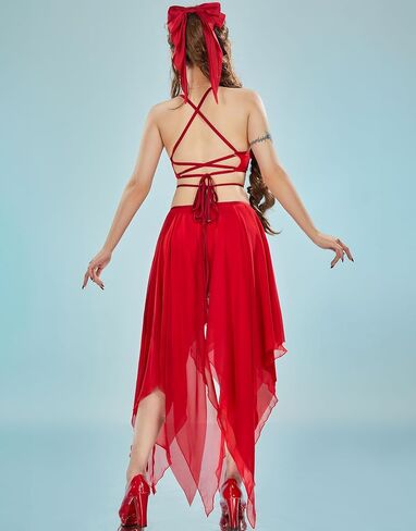 haikyuu Women Gothic Cosplay Swimsuit with Wrap Skirt Anime Two Piece Halter Bathing Suit Lace up Backless Swimwear in Saudi Arabia