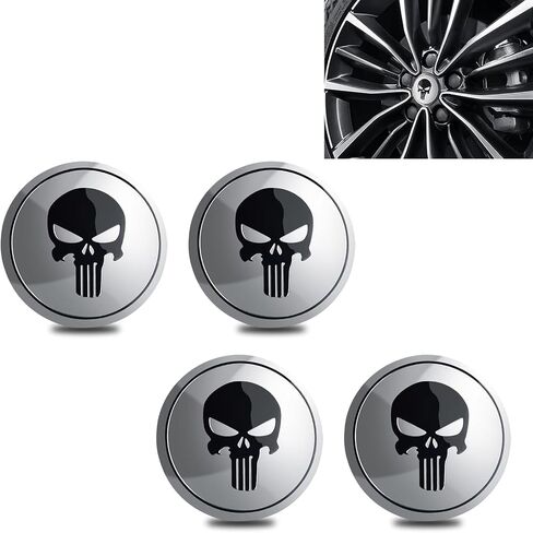 4 PCS Car Wheel Hub Decorative Sticker, 2.2" Personalized Skull Design Metal Hub Center Cover Sticker, No Punching Installation Accessories, Compatible with Most Trucks, Cars, SUVs (Black) in Saudi Arabia