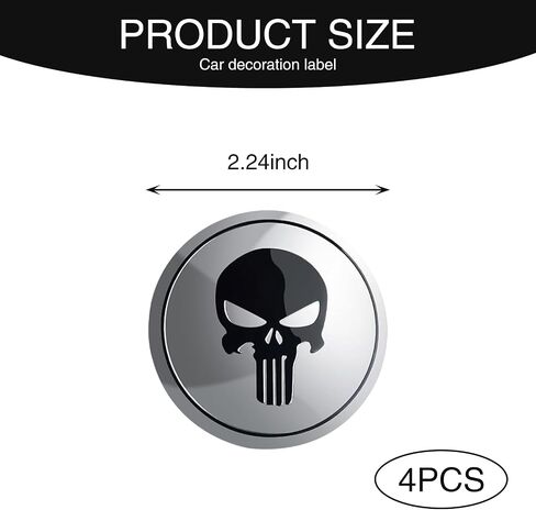 4 PCS Car Wheel Hub Decorative Sticker, 2.2" Personalized Skull Design Metal Hub Center Cover Sticker, No Punching Installation Accessories, Compatible with Most Trucks, Cars, SUVs (Black) in Saudi Arabia