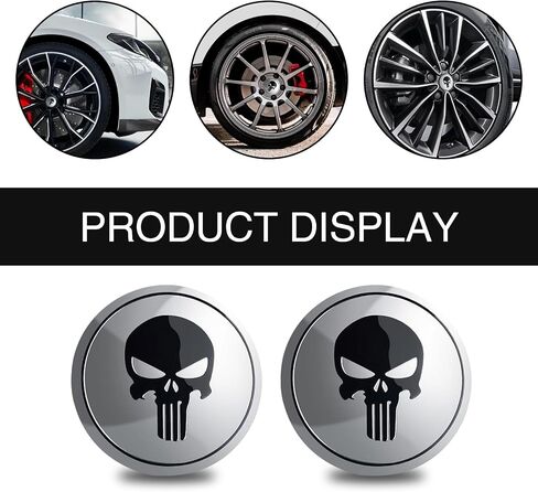 4 PCS Car Wheel Hub Decorative Sticker, 2.2" Personalized Skull Design Metal Hub Center Cover Sticker, No Punching Installation Accessories, Compatible with Most Trucks, Cars, SUVs (Black) in Saudi Arabia
