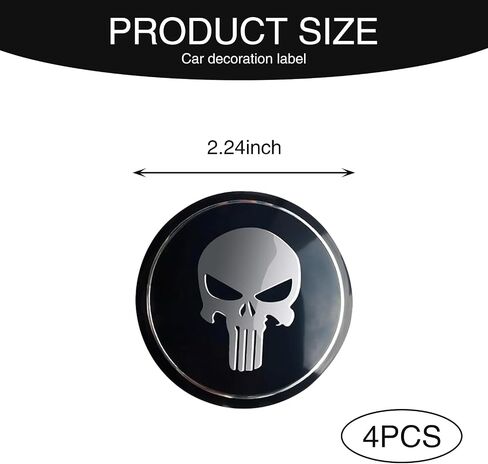 4 PCS Car Wheel Hub Decorative Sticker, 2.2" Personalized Skull Design Metal Hub Center Cover Sticker, No Punching Installation Accessories, Compatible with Most Trucks, Cars, SUVs (Black) in Saudi Arabia