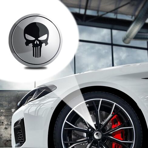 4 PCS Car Wheel Hub Decorative Sticker, 2.2" Personalized Skull Design Metal Hub Center Cover Sticker, No Punching Installation Accessories, Compatible with Most Trucks, Cars, SUVs (Black) in Saudi Arabia