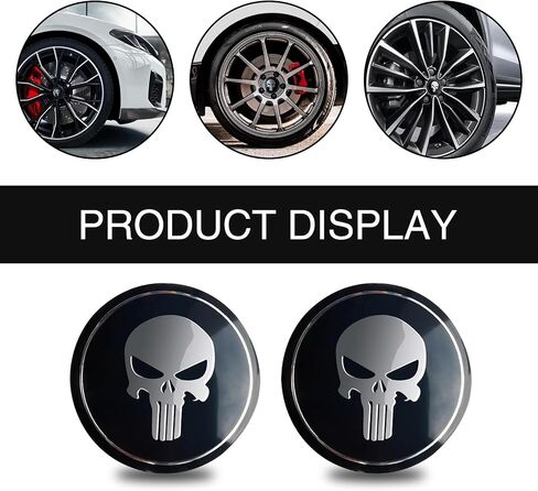 4 PCS Car Wheel Hub Decorative Sticker, 2.2" Personalized Skull Design Metal Hub Center Cover Sticker, No Punching Installation Accessories, Compatible with Most Trucks, Cars, SUVs (Black) in Saudi Arabia