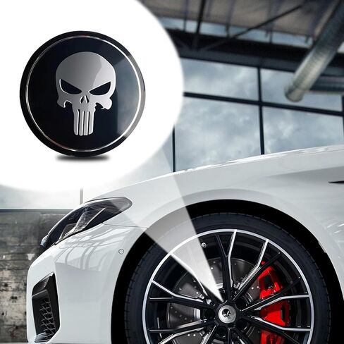 4 PCS Car Wheel Hub Decorative Sticker, 2.2" Personalized Skull Design Metal Hub Center Cover Sticker, No Punching Installation Accessories, Compatible with Most Trucks, Cars, SUVs (Black) in Saudi Arabia