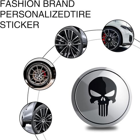 4 PCS Car Wheel Hub Decorative Sticker, 2.2" Personalized Skull Design Metal Hub Center Cover Sticker, No Punching Installation Accessories, Compatible with Most Trucks, Cars, SUVs (Black) in Saudi Arabia