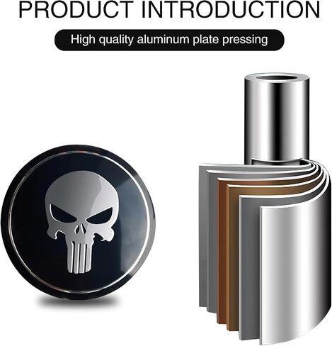 4 PCS Car Wheel Hub Decorative Sticker, 2.2" Personalized Skull Design Metal Hub Center Cover Sticker, No Punching Installation Accessories, Compatible with Most Trucks, Cars, SUVs (Black) in Saudi Arabia