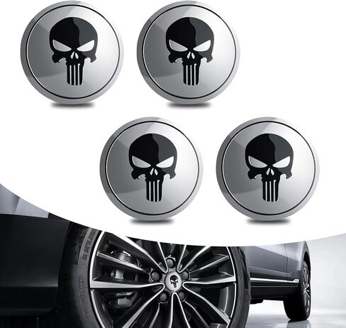 4 PCS Car Wheel Hub Decorative Sticker, 2.2" Personalized Skull Design Metal Hub Center Cover Sticker, No Punching Installation Accessories, Compatible with Most Trucks, Cars, SUVs (Black) in Saudi Arabia