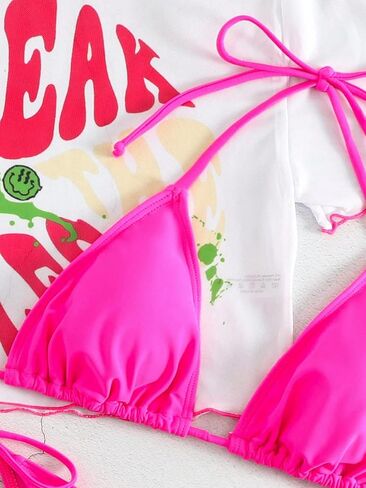SOLY HUX Women's 3 Piece Swimsuit Halter Triangle Tie Side Bikini Sets Bathing Suit with Cover Up in Saudi Arabia