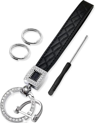 Extended Wristlet Keychain for Women Rhinestone Ring Carabiner & Horseshoe Clasp for Car Keys Rings Leather Wrist Strap in Kuwait