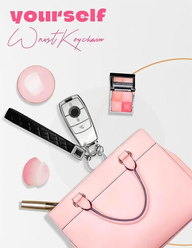 Extended Wristlet Keychain for Women Rhinestone Ring Carabiner & Horseshoe Clasp for Car Keys Rings Leather Wrist Strap in Kuwait