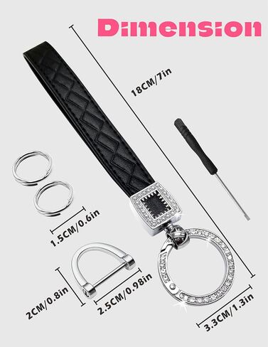 Extended Wristlet Keychain for Women Rhinestone Ring Carabiner & Horseshoe Clasp for Car Keys Rings Leather Wrist Strap in Kuwait